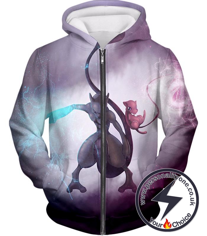 Pokemon Legendary Psychic Pokemon Combination Mew and Mewto Cool Anime Zip Up Hoodie